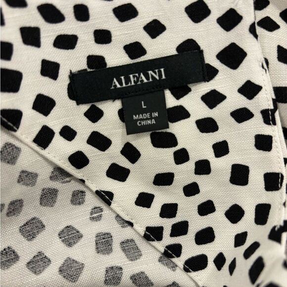NWT Alfani Women's Coral Tides Shirt Linen Blend White Black Large - Picture 5 of 9